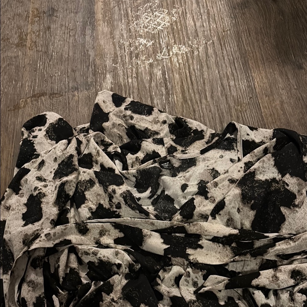 SHEIN Black and White Ruched Midi Dress